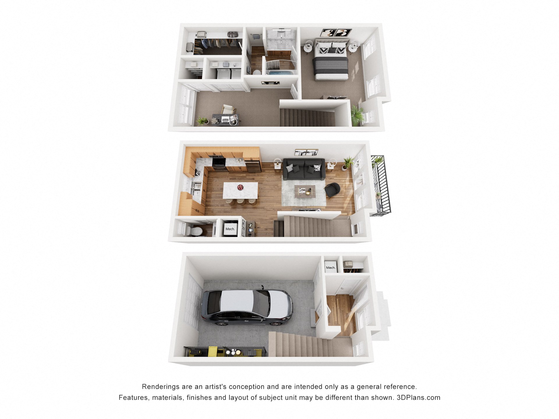 Floor plan for 1 bed, 1.5 baths, 1394 sqft